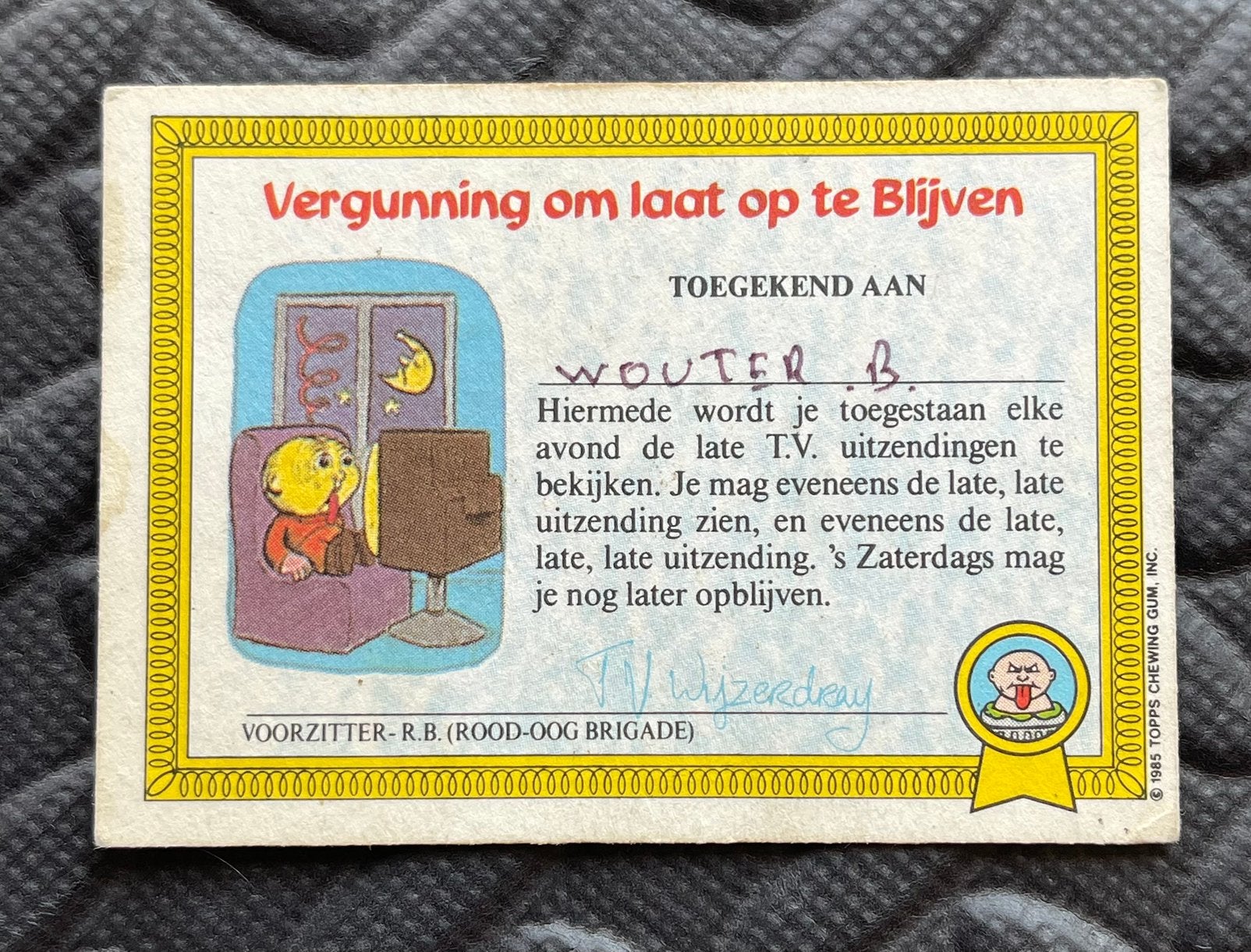 Garbage Pail Kids 1985 | Pier Vampier #1a |  Nederland, Hobby en Vrije tijd, Stickers en Plaatjes, Ophalen of Verzenden, Gebruikt