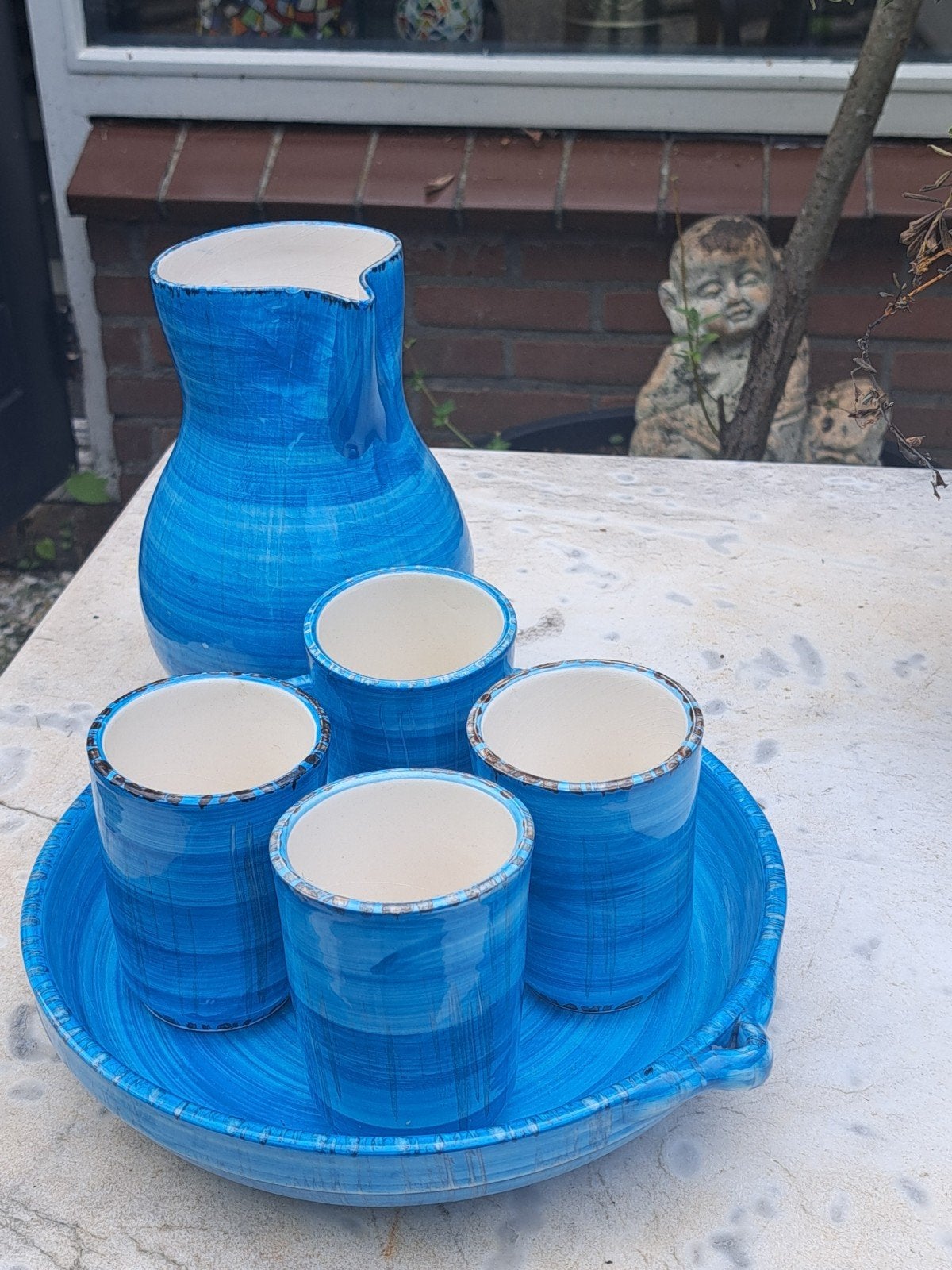 Waterkan op dienblad met 4 bekers, Ophalen of Verzenden, Overige stijlen, Kop(pen) en/of Schotel(s)