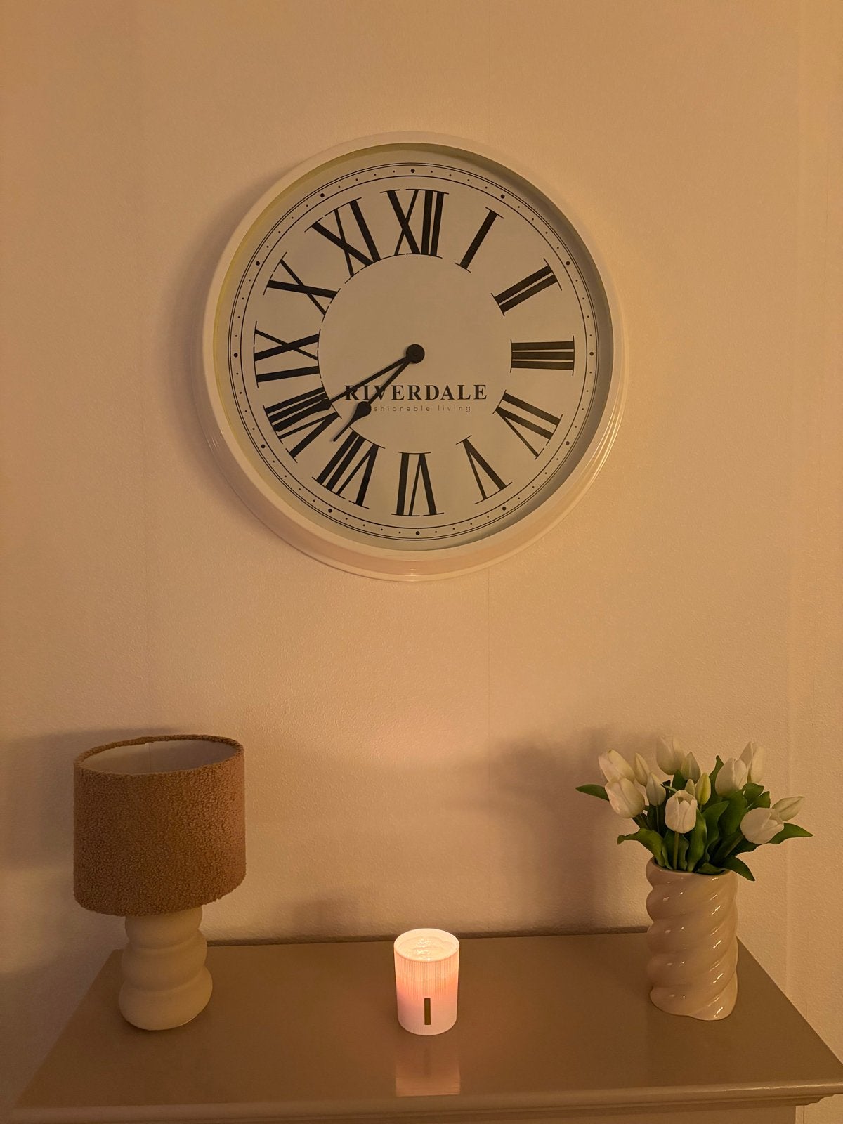 Riverdale Wandklok 70x70 cm - Stijlvol en Tijdloos, Ophalen, Wandklok, Wit, Analoog
