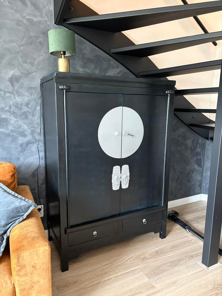 Zwarte Chinese Bruidskast - 105x151x50 cm, Huis en Inrichting, Kasten | Kledingkasten, Ophalen, Gebruikt, 100 tot 150 cm, Met lade(s)