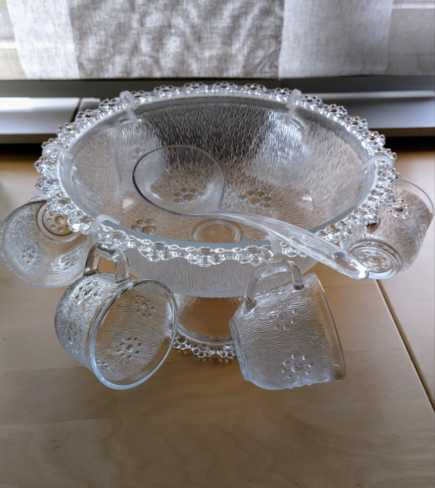 Glazen bowl schaal met 6 kopjes en lepel, Ophalen of Verzenden, Zo goed als nieuw, Overige merken, Glas