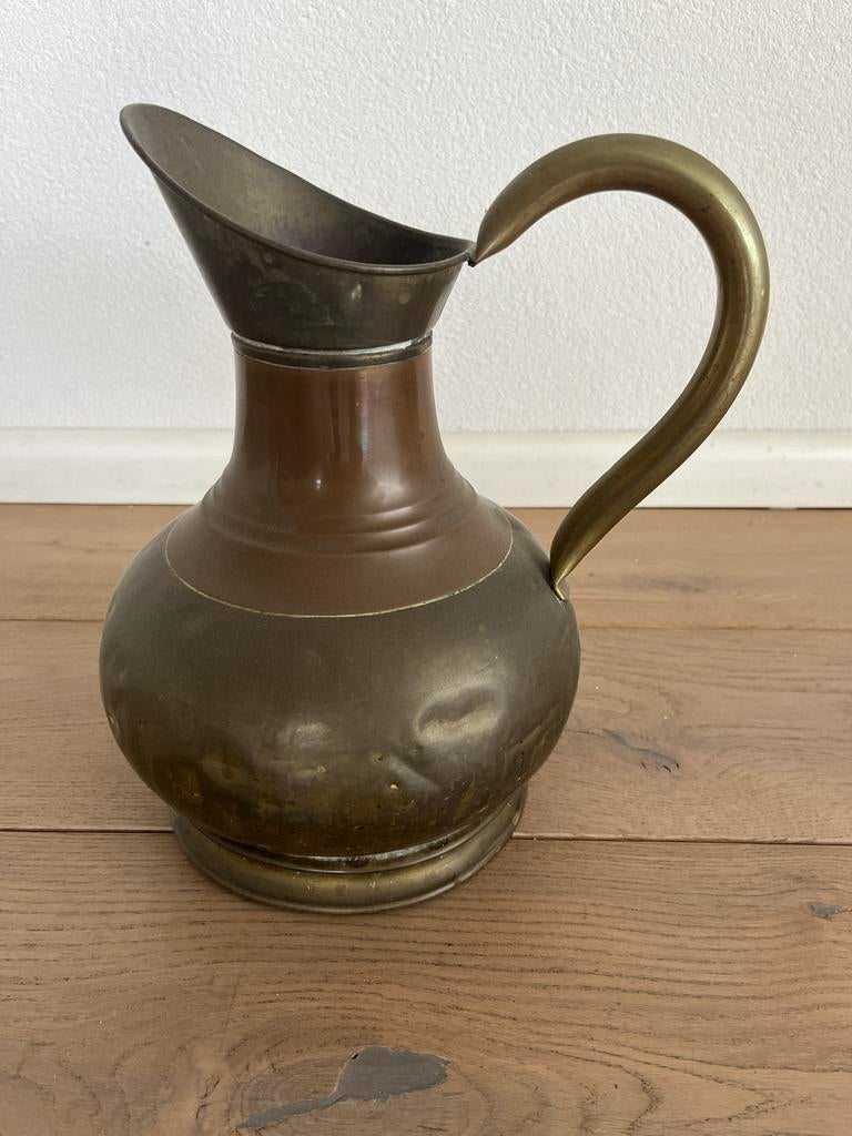 Oude koperen kan met bronzen handvat, Antiek en Kunst, Antiek | Koper en Brons, Koper, Ophalen