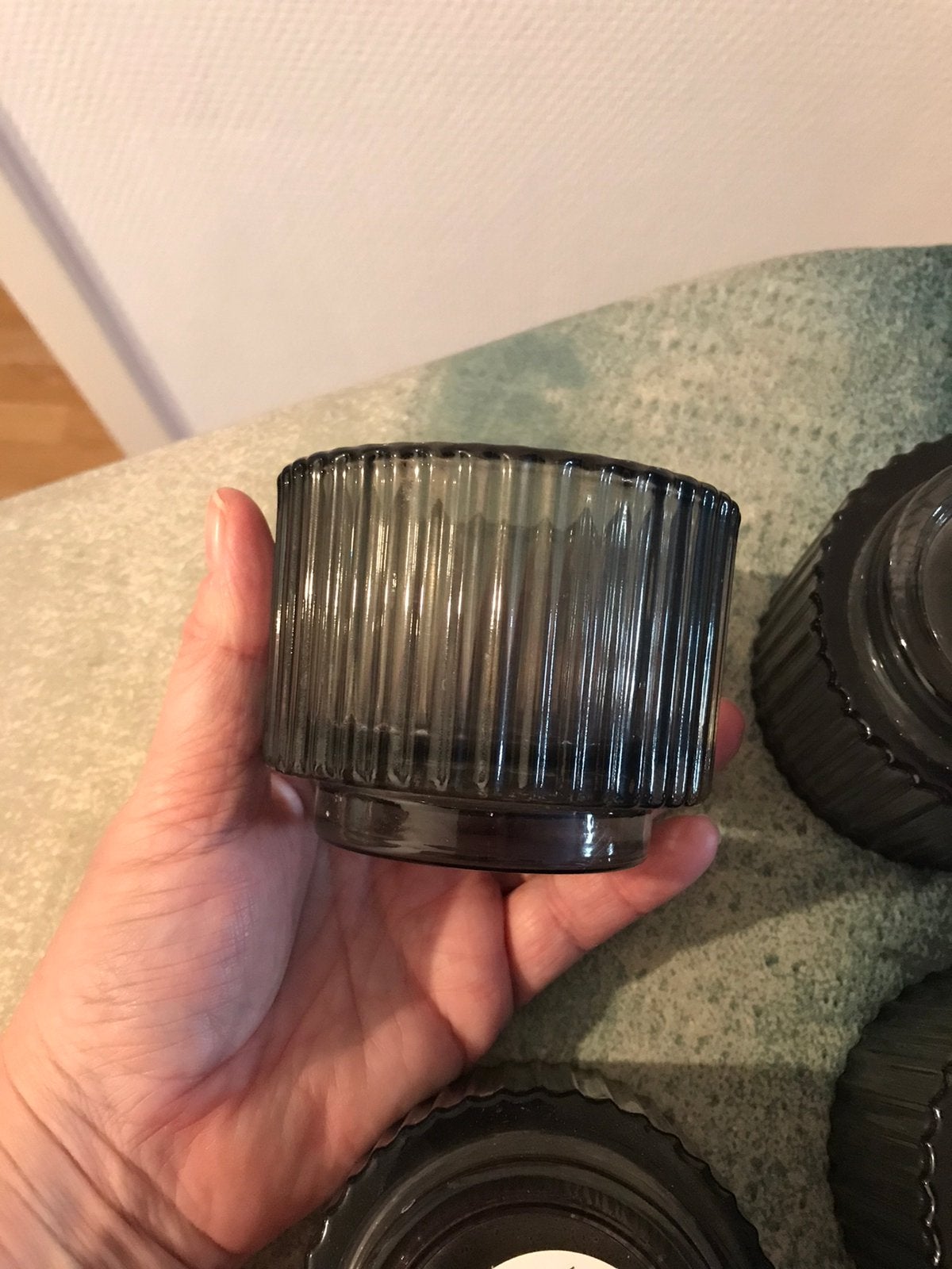 Nieuw waxinelichtjes houder kandelaar zwart ribbel glas, Verzenden, Overige merken, Nieuw, Glas