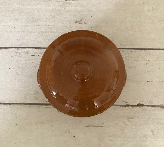 Franse vintage bruine keramieken kookpot cocotte met deksel, Antiek en Kunst, Antiek | Keramiek en Aardewerk, Ophalen of Verzenden