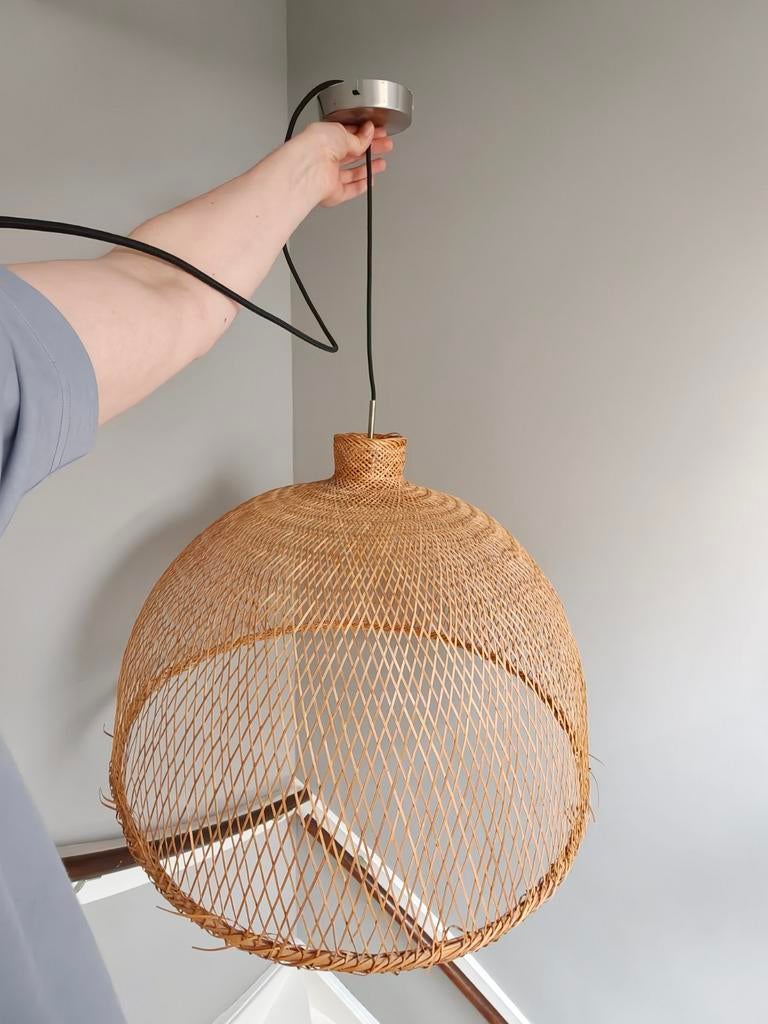 Grote rieten hanglamp 60cm - Boho, Modern, Japandi, Overige materialen, Ophalen of Verzenden, Zo goed als nieuw, Boho, Organisch Modern, Japandi