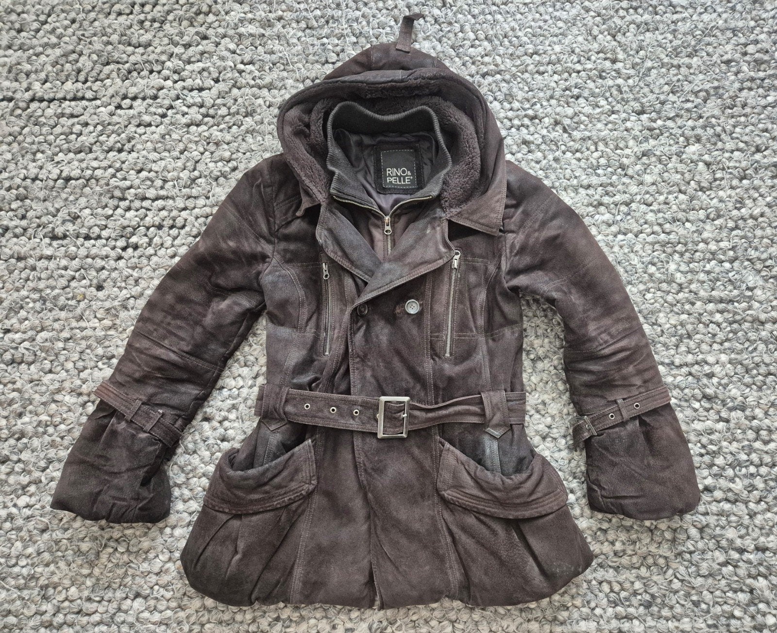 Winterjas suede  van Rino en pelle bruin maat M, Ophalen, Zo goed als nieuw, Bruin
