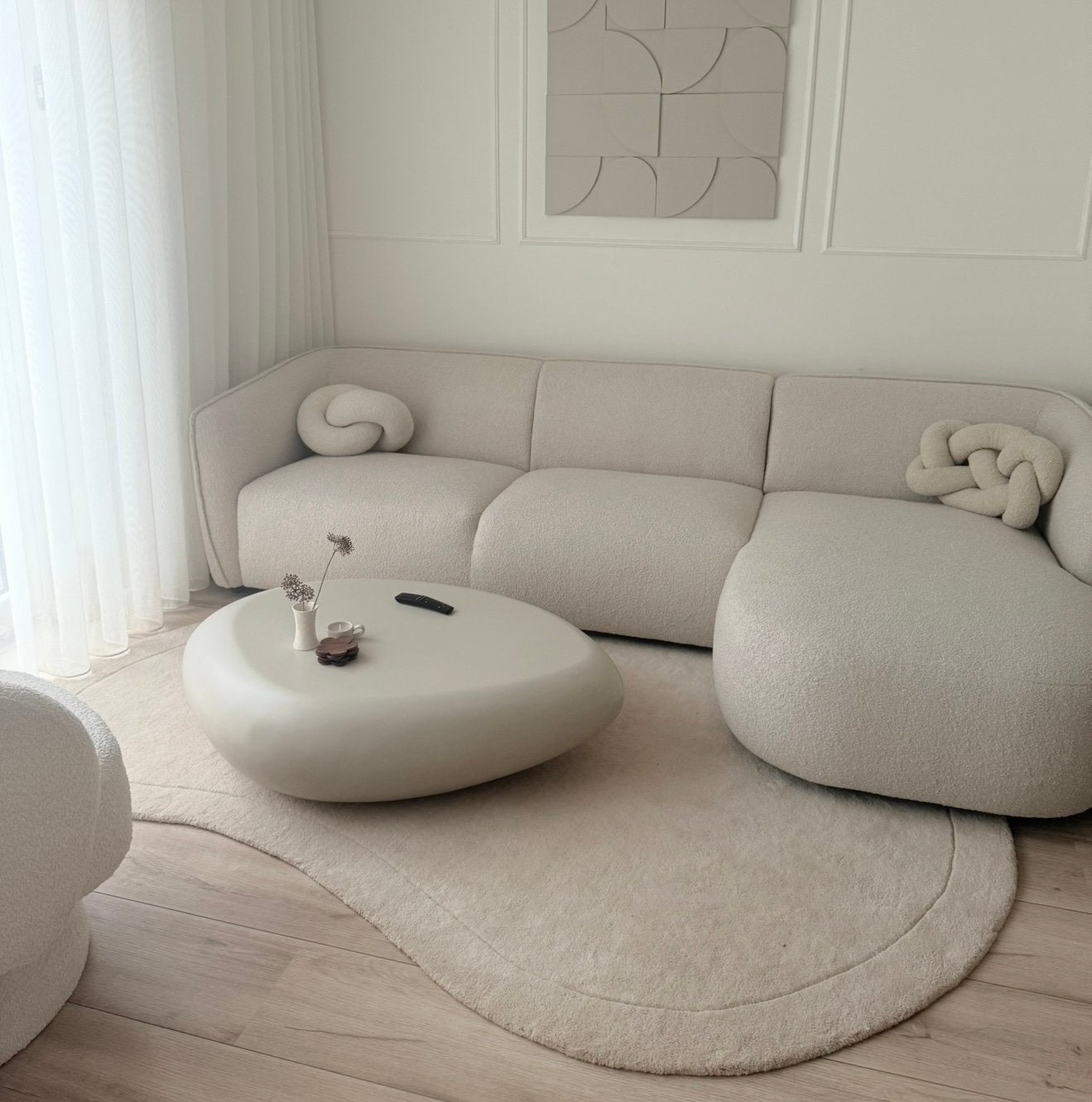Organische vloerkleed Fonq Pebble 200x170 off white creme, Ophalen, Zo goed als nieuw, Vierpersoons of meer