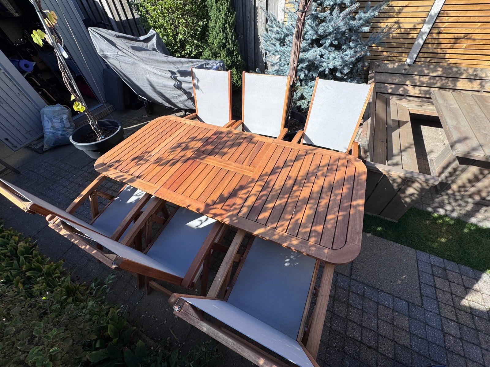 Hardhouten tuinset met 6 verstelbare stoelen en uitschuifbar, Ophalen, Eettafel, Hardhout, 6 zitplaatsen