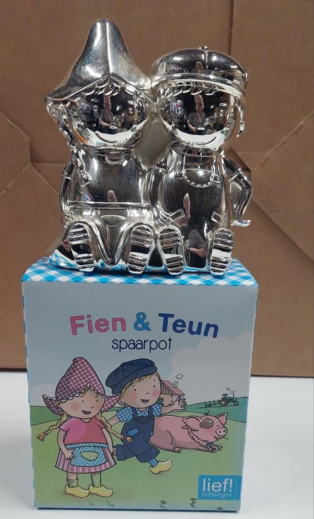 Fien & Teun spaarpot - verzilverd gelakt, Ophalen of Verzenden, Nieuw, Overige materialen, Strip- of Tekenfilmfiguur