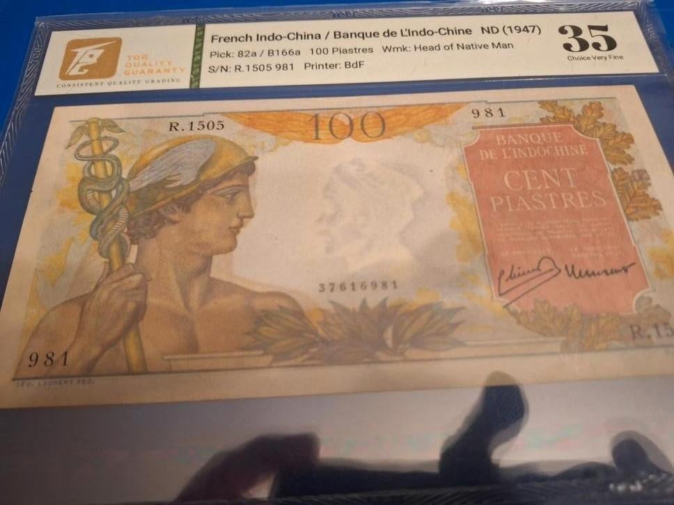 100 piastres biljet frans indo China 1947 TQG 35, Ophalen of Verzenden, Overige landen