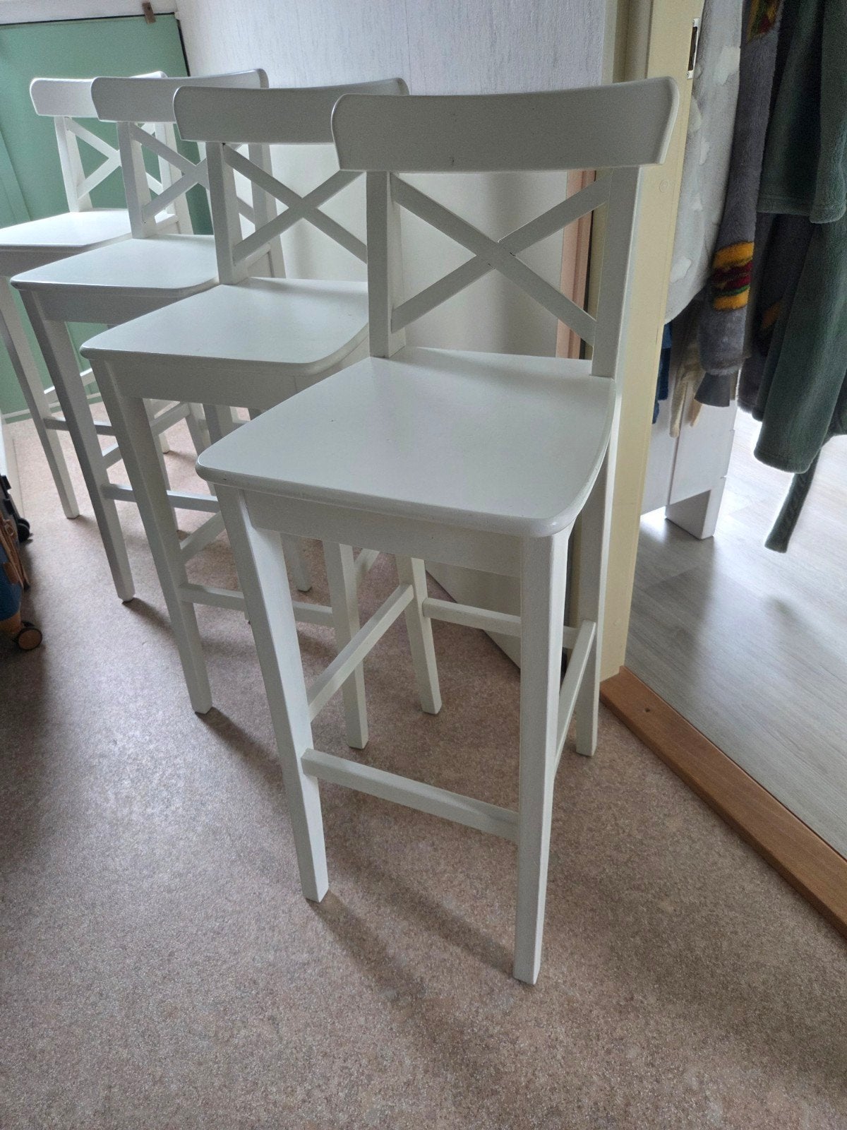Set van 4 witte barkrukken met rugleuning, Ophalen, Gebruikt, Wit, Vier