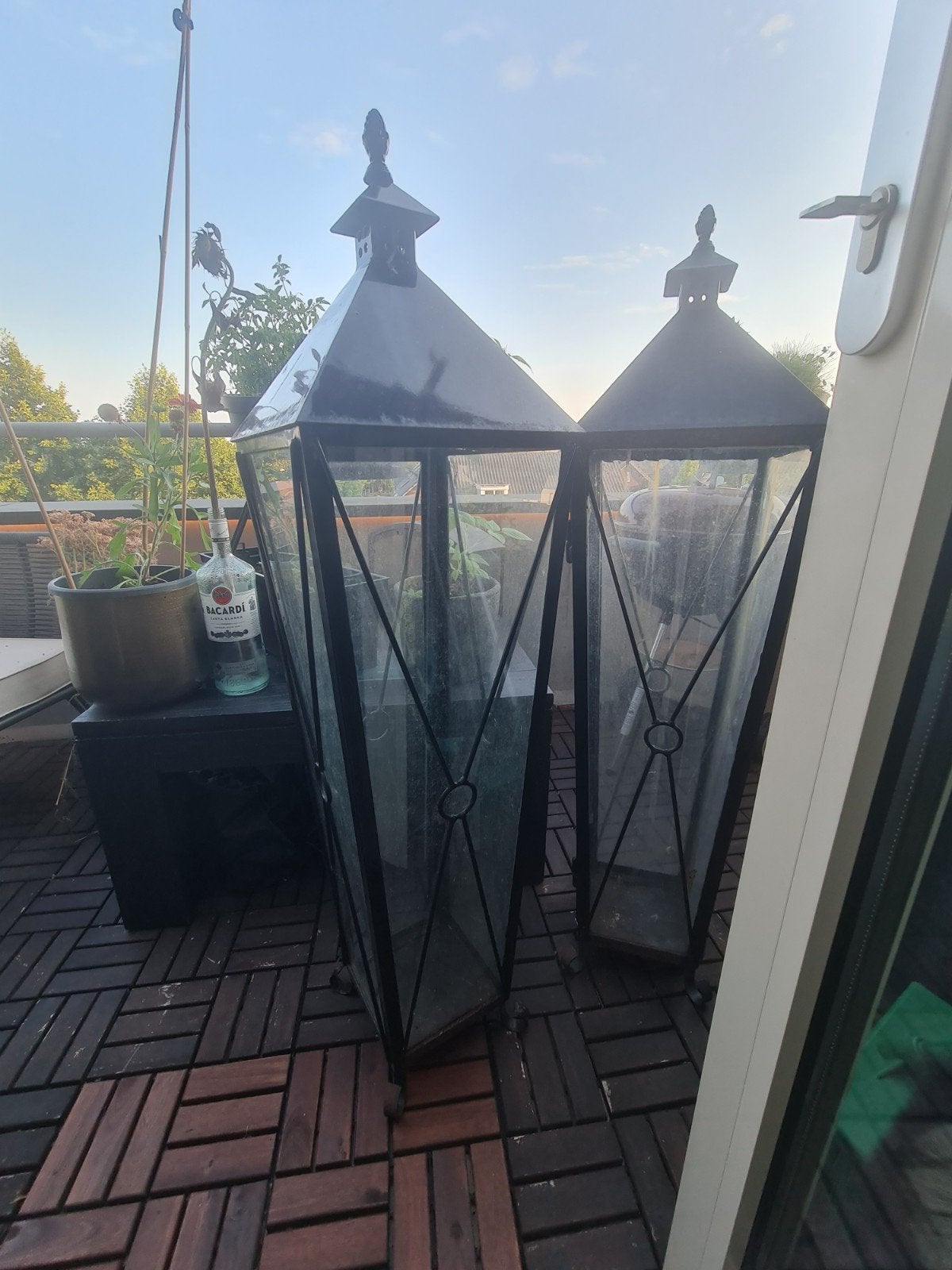Twee grote windlichten voor tuin of terras, Tuin en Terras, Tuinstekers, Ophalen, Gebruikt