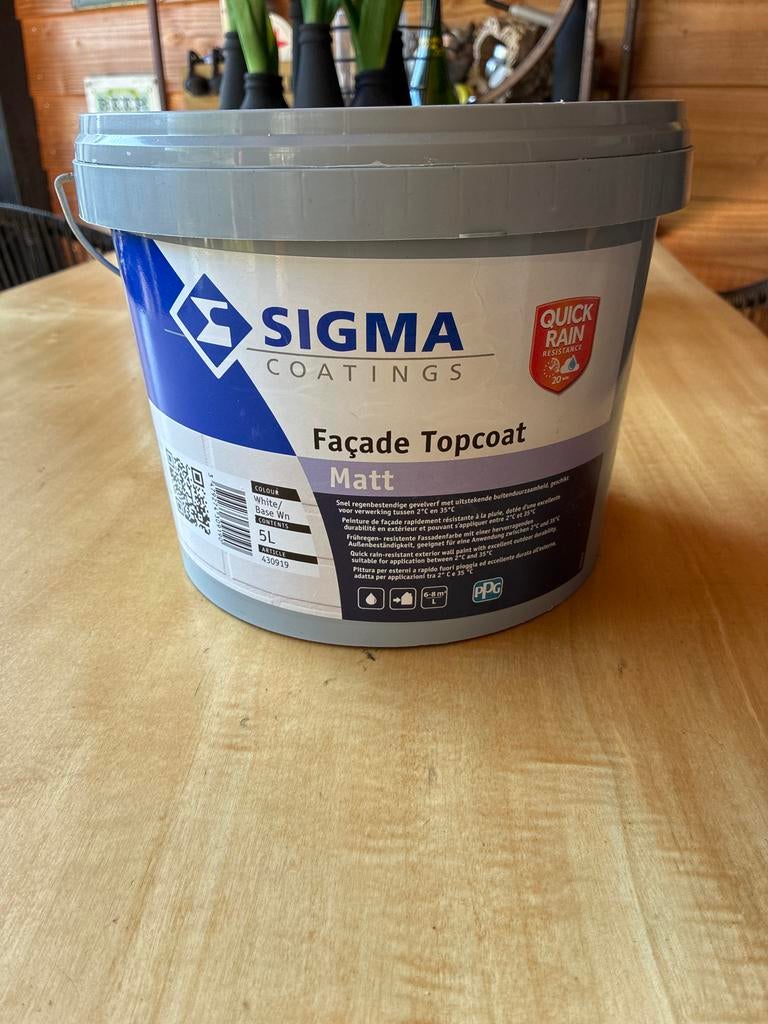 Sigma Façade Topcoat Matt - 5L Wit/Base Wn, Ophalen, Wit, Minder dan 5 liter, Verf