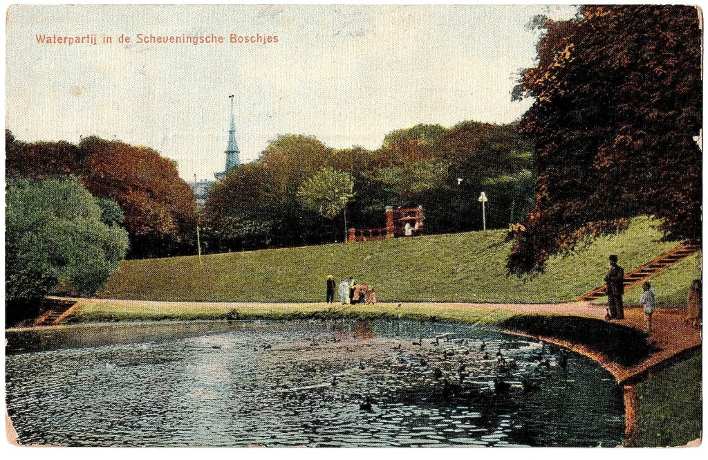 Den Haag 076,Waterpartij bij de Schev. Bosjes,verstuurd 1913, Ophalen of Verzenden, Voor 1920, Gelopen, Zuid-Holland
