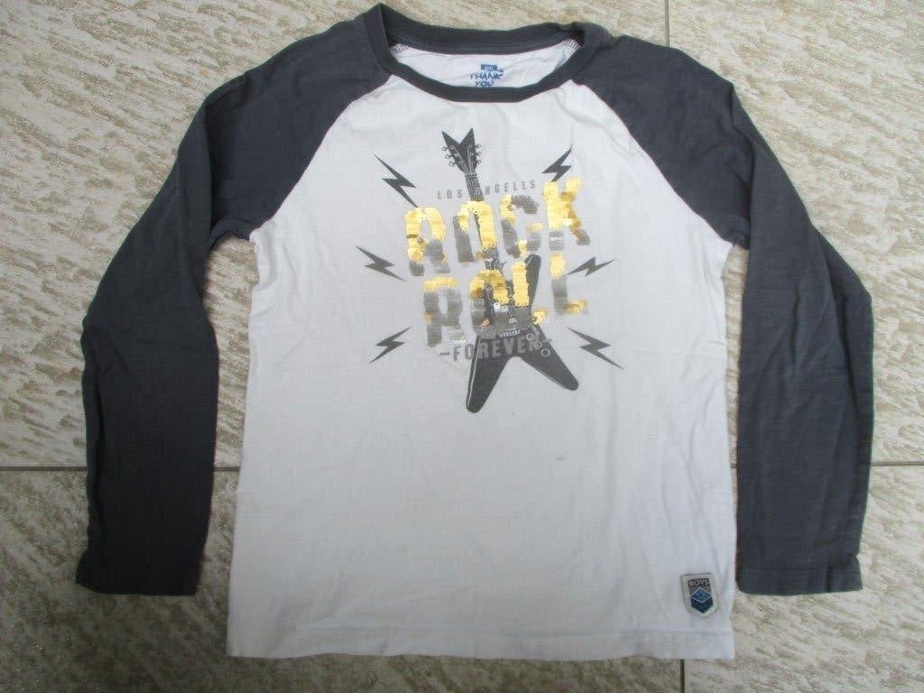 WE longsleeve wit / grijs maat 134 Rock & Roll shirt, Gebruikt, WE, Ophalen of Verzenden, Shirt of Longsleeve