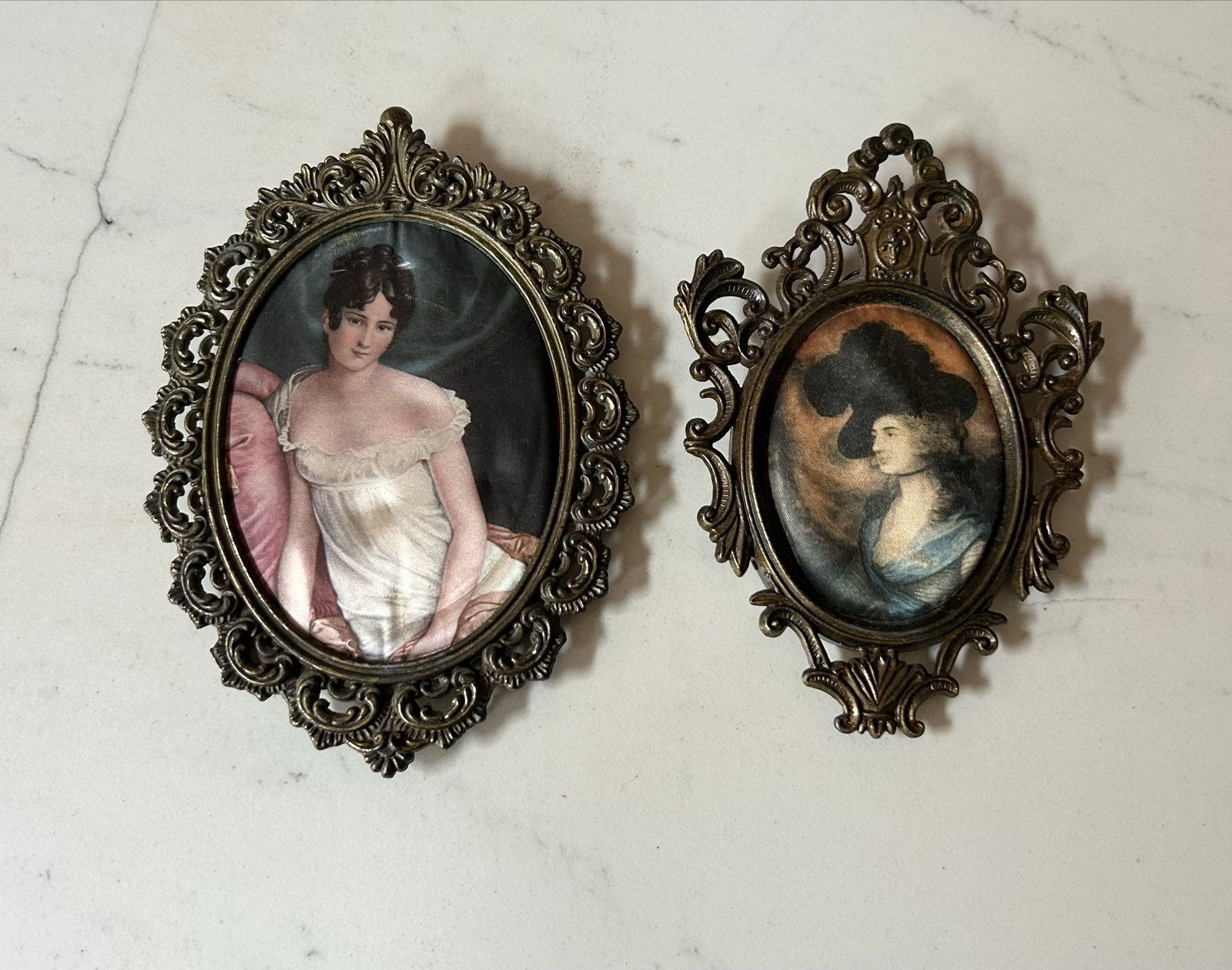 Set van 2 Brocante Lijstjes met Klassieke Portretten, Antiek en Kunst, Curiosa en Brocante, Ophalen of Verzenden