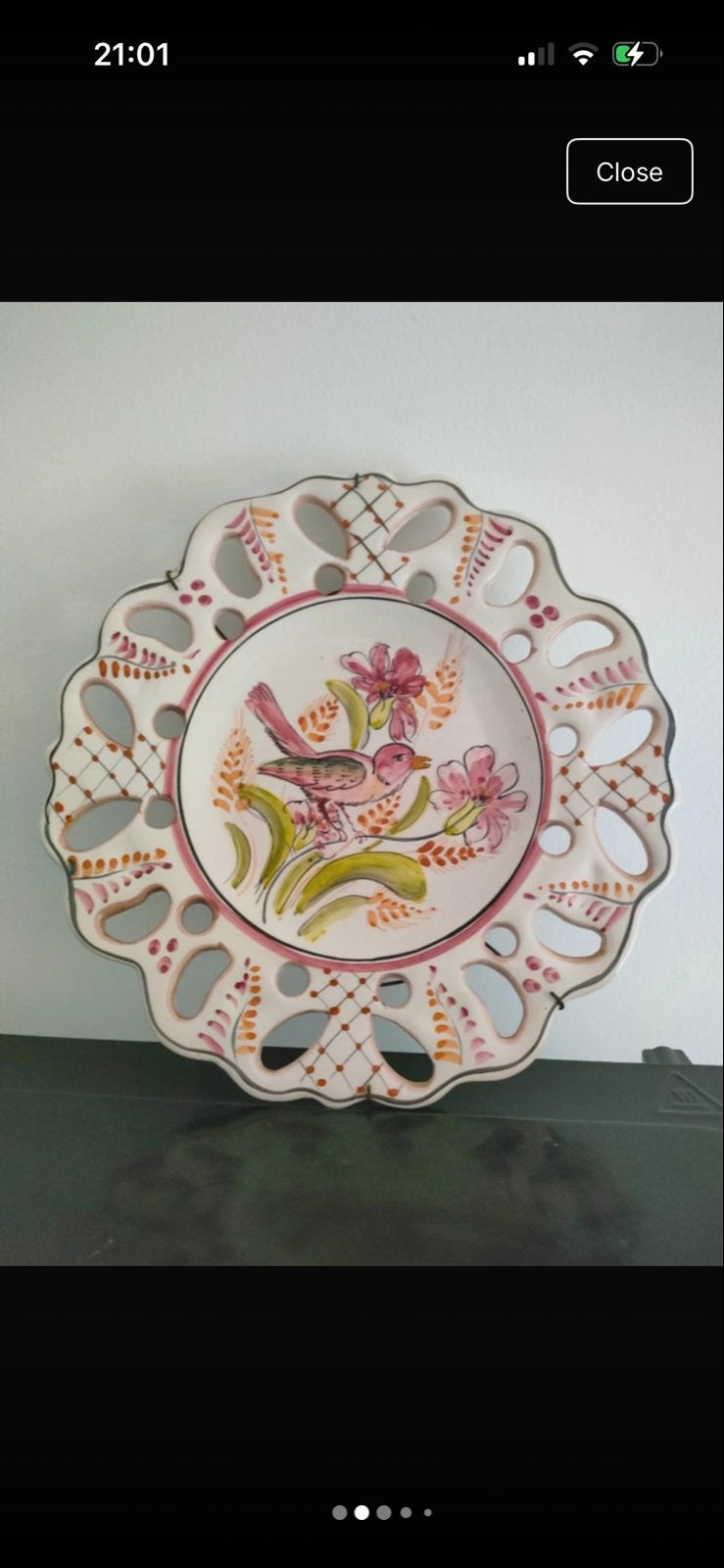 Decoratieve wandplaat met vogel en bloemen, 25x25 cm, Ophalen of Verzenden