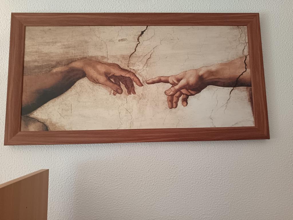 Schilderij 40x77 cm *Handen God & Adam* zie beschrijving, Ophalen, Minder dan 50 cm, Schilderij, Minder dan 50 cm