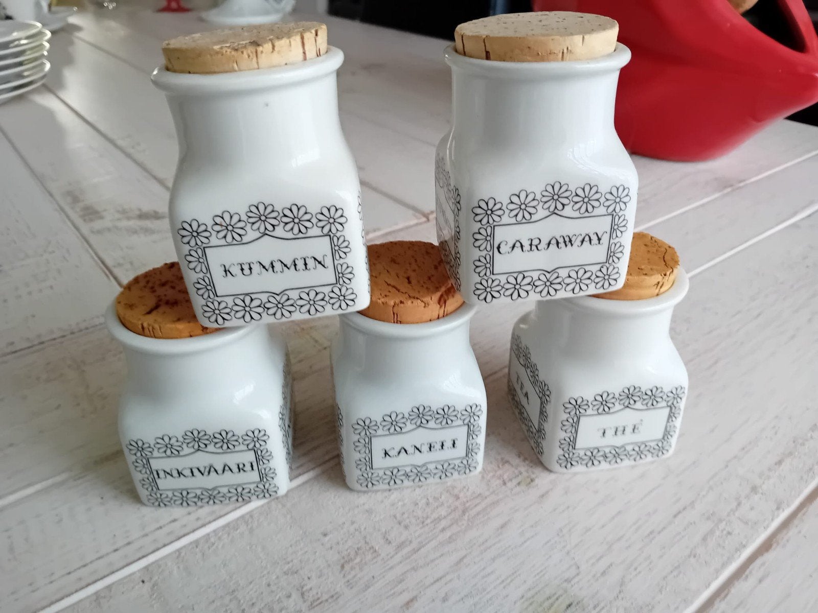 5 ARABIA Finland Kruidenpotjes Ulla Procopé 60’s, Ophalen of Verzenden