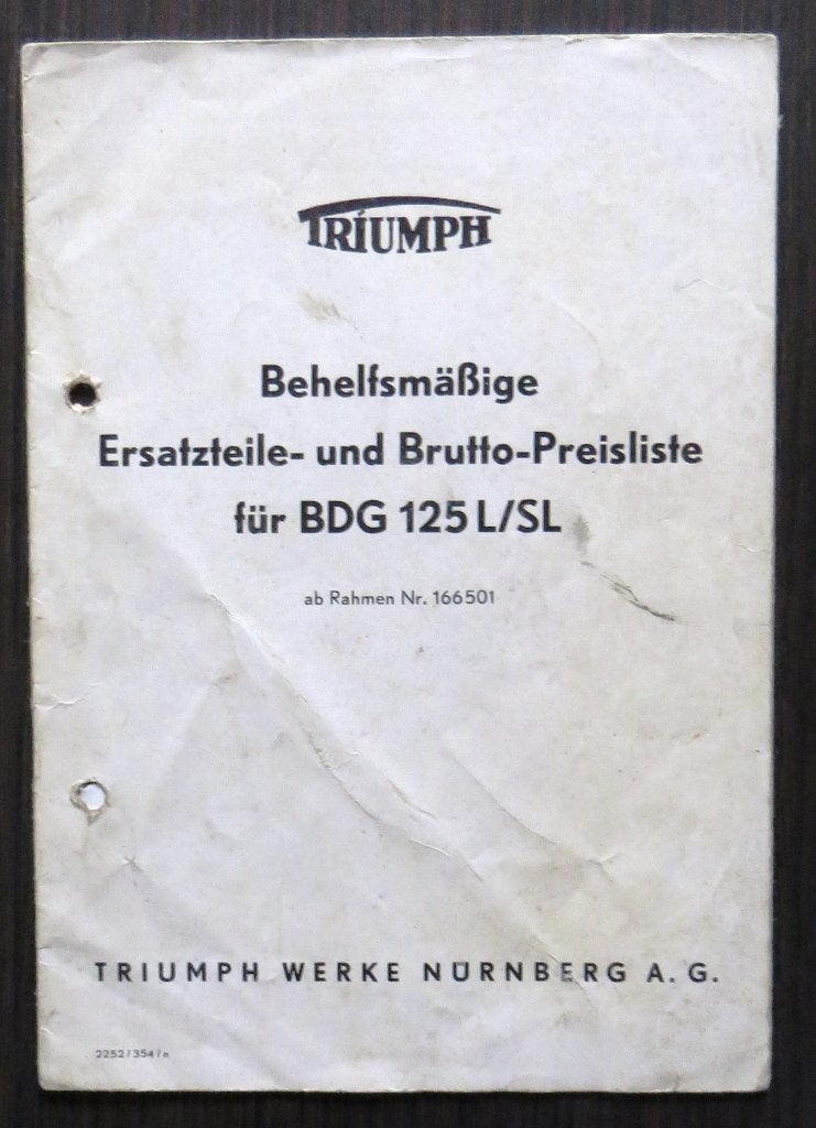 TWN BDG 125 L/SL Ersatzteile- und Preisliste 1954, Verzenden, Overige merken