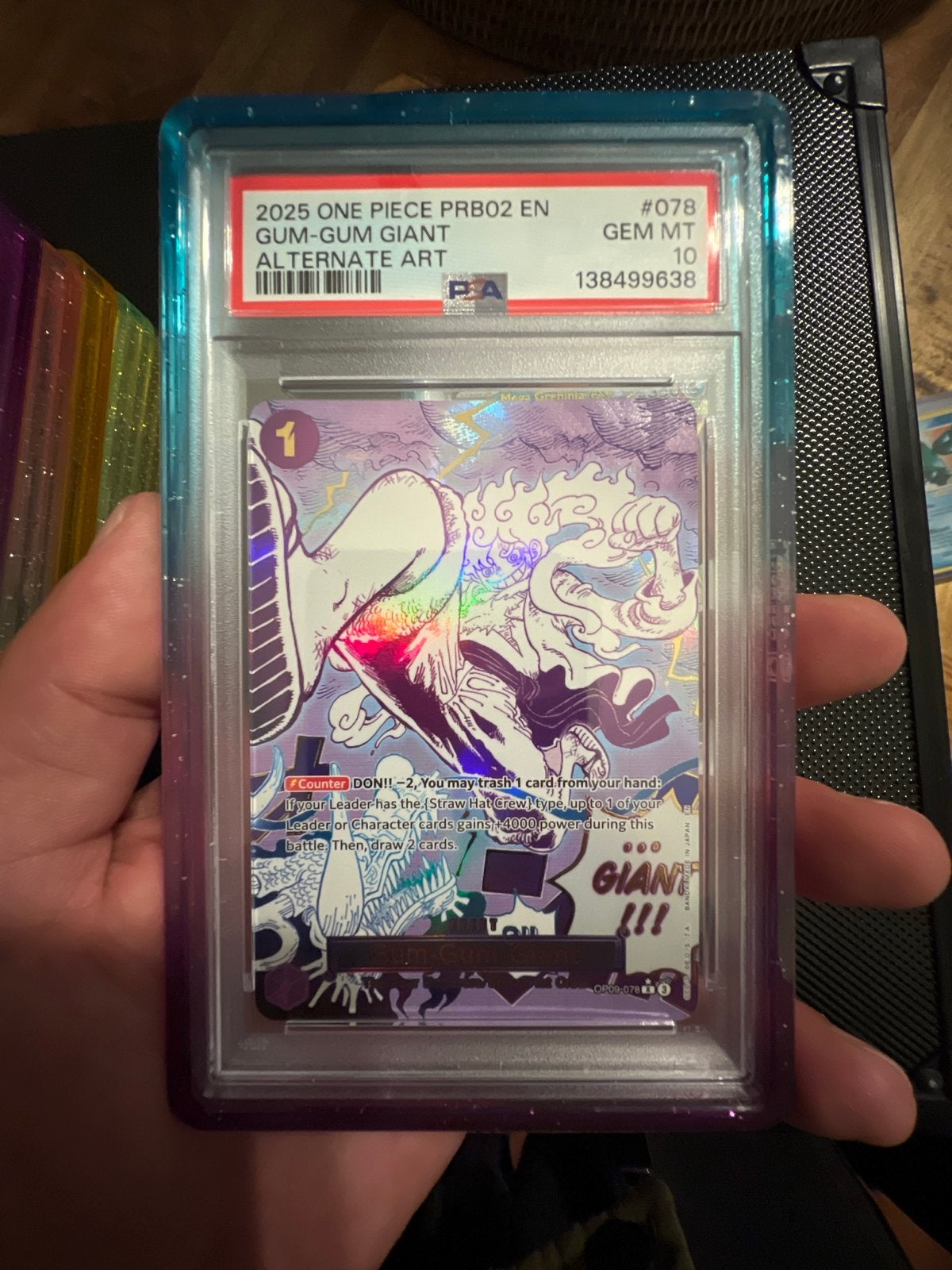 One Piece PRB02 Gum-Gum Giant Alternate Art PSA 10, Ophalen of Verzenden, Zo goed als nieuw, Losse kaart, Foil