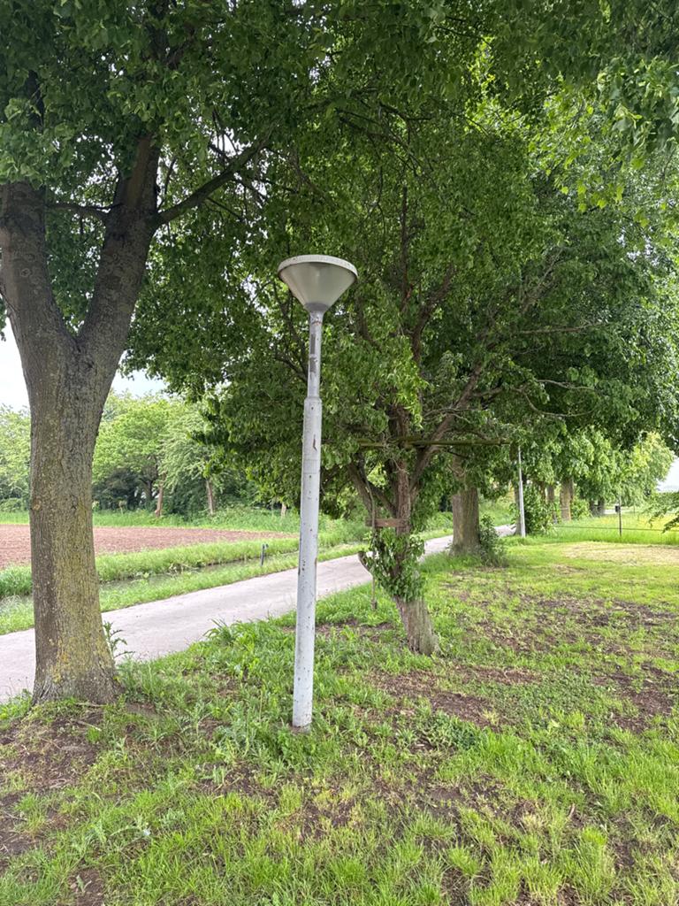 3 lantaarnpalen, 2 grote, 1 bolvormig, Ophalen, Staande lamp, 50 tot 250 watt, IJzer