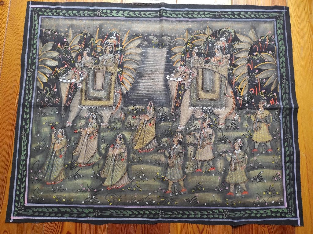 Antiek Indiaas wandkleed, handbeschilderd, Ophalen of Verzenden