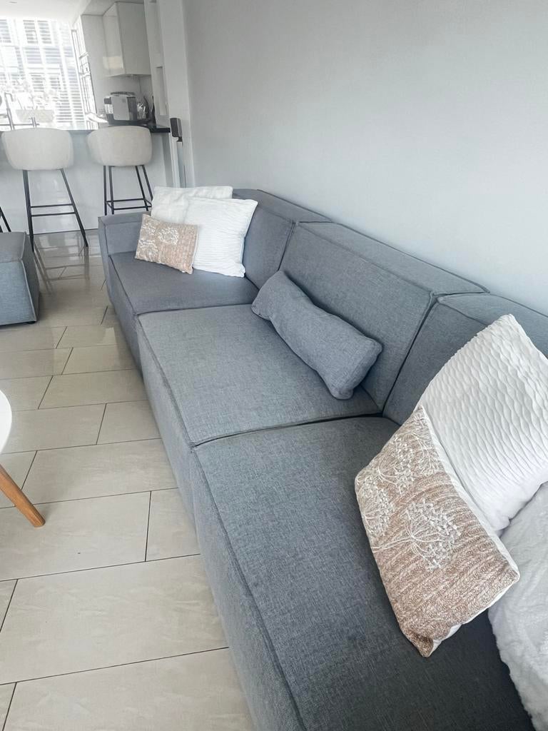 Woood Elementenbank met hocker - Lichtgrijs, Huis en Inrichting, Banken | Bankstellen, Ophalen, Gebruikt, 100 tot 125 cm, Hoekbank