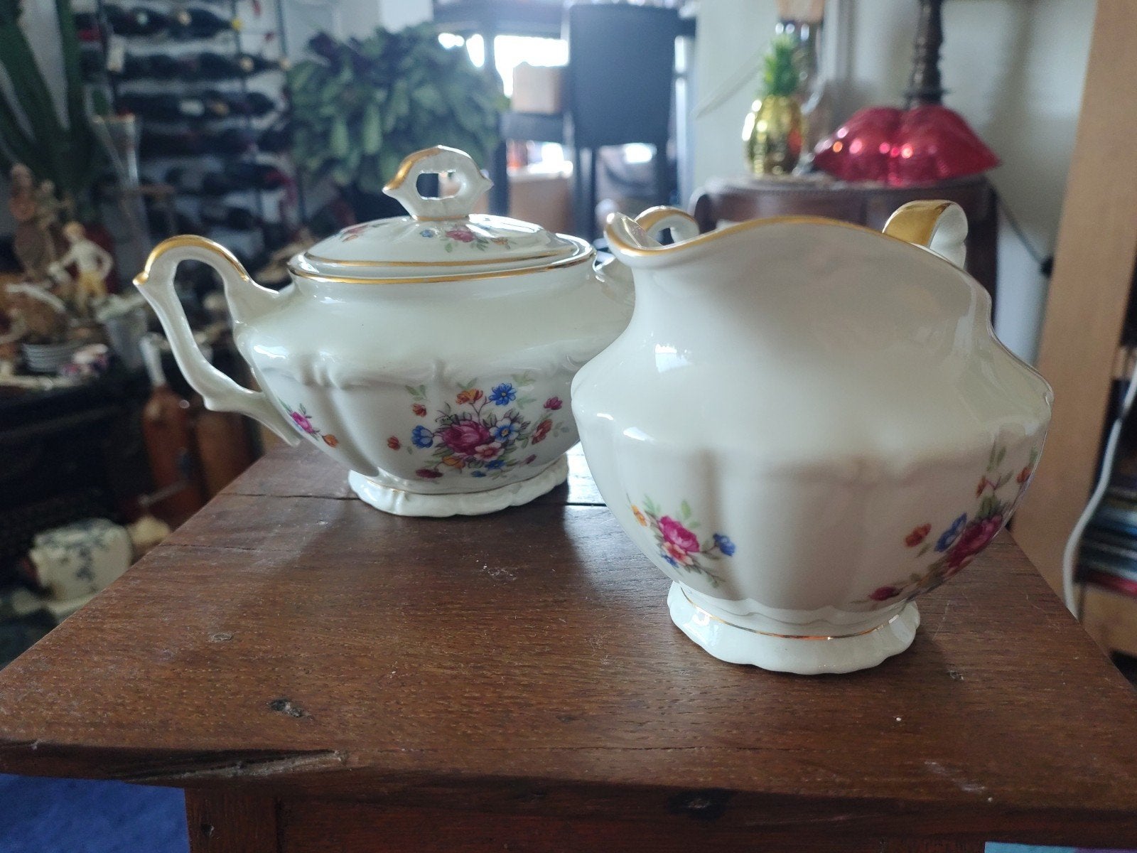 Vintage Wałbrzych Porseleinen Roomstel - Barok Bloemen, Antiek en Kunst, Antiek | Servies los, Ophalen of Verzenden