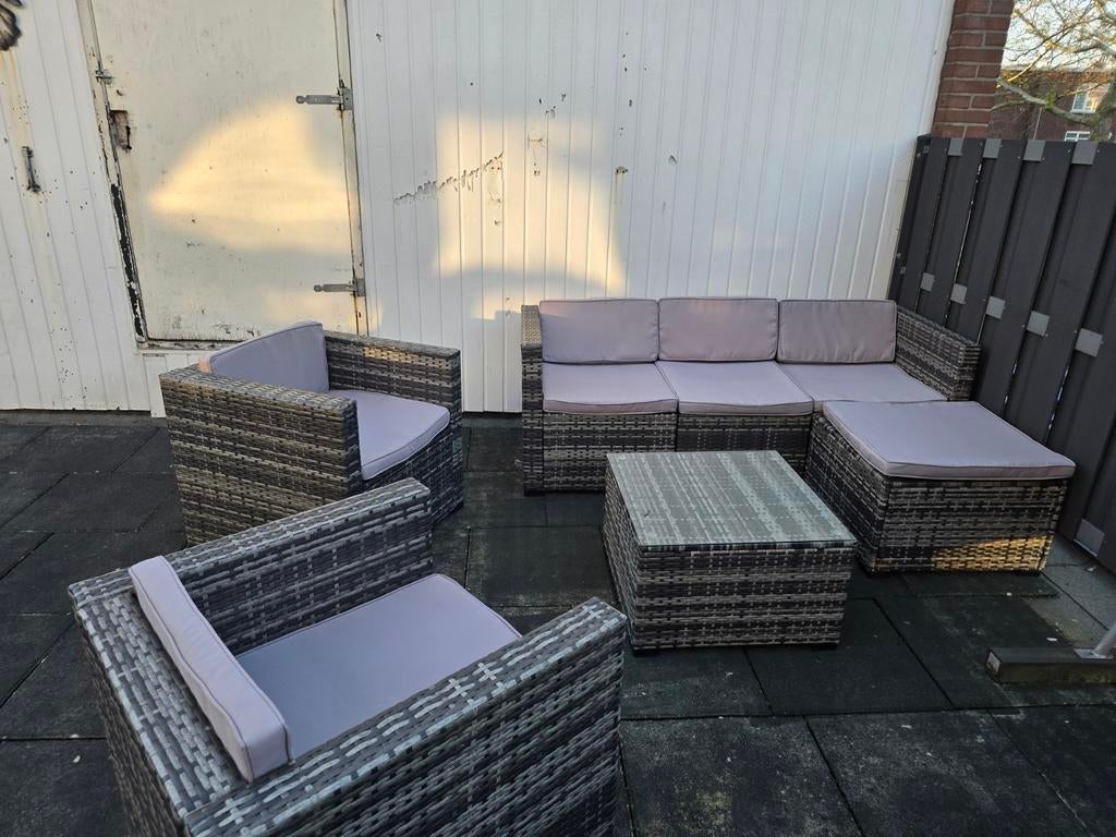 Tectake Wicker Loungeset Lignano - 7 Personen - Grijs, Tuin en Terras, Tuinsets en Loungesets, Ophalen, Bank, Nieuw, Loungeset