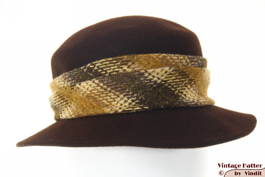 Vintage Dameshoed M-Hute bruin vilt met wollen band 56, M Hute Mutze, 56 of 57 cm (M, 7 of 7⅛ inch), Hoed, Ophalen of Verzenden