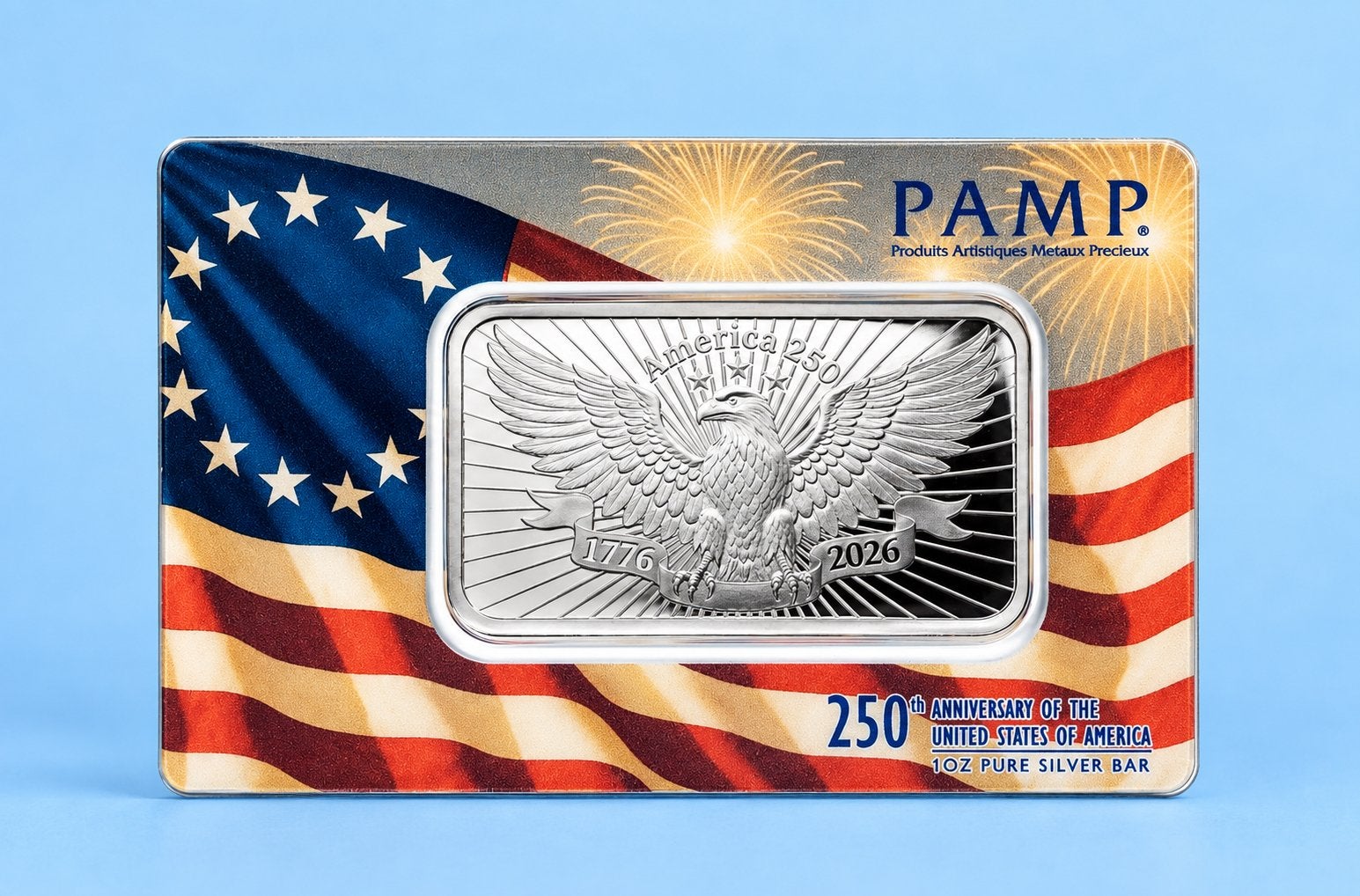 PAMP Suisse🇨🇭250 Years USA 🇺🇸 2026 1 oz Silver, Ophalen of Verzenden, Zilver