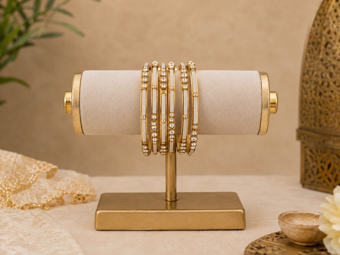 Elegante Indiase Armbanden met Strass - Set van 6, Overige materialen, Nieuw, Ophalen of Verzenden, Goud