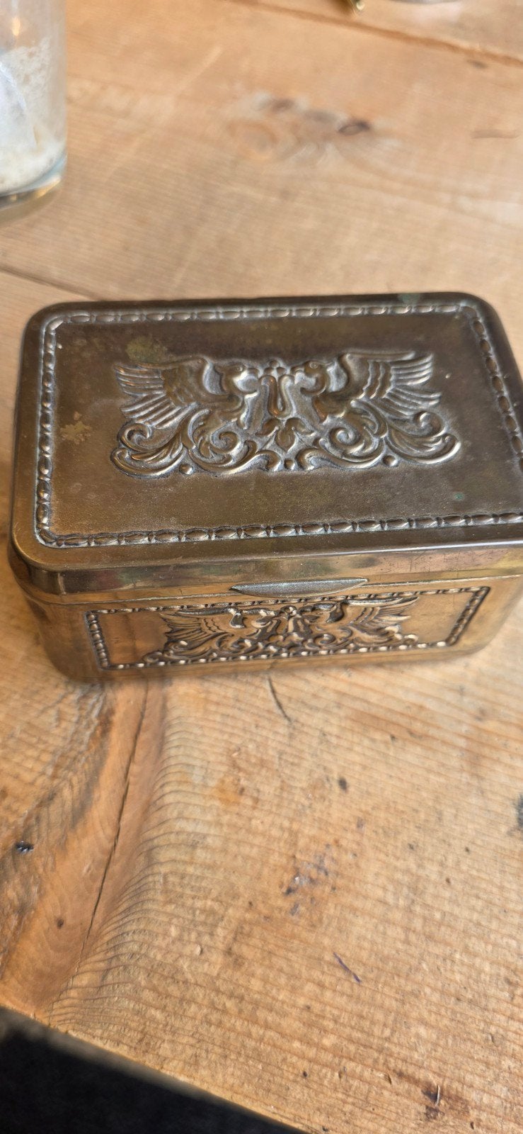 Antieke Erhard Messing Doosje met Adelaarsdecoratie, Antiek en Kunst, Ophalen of Verzenden