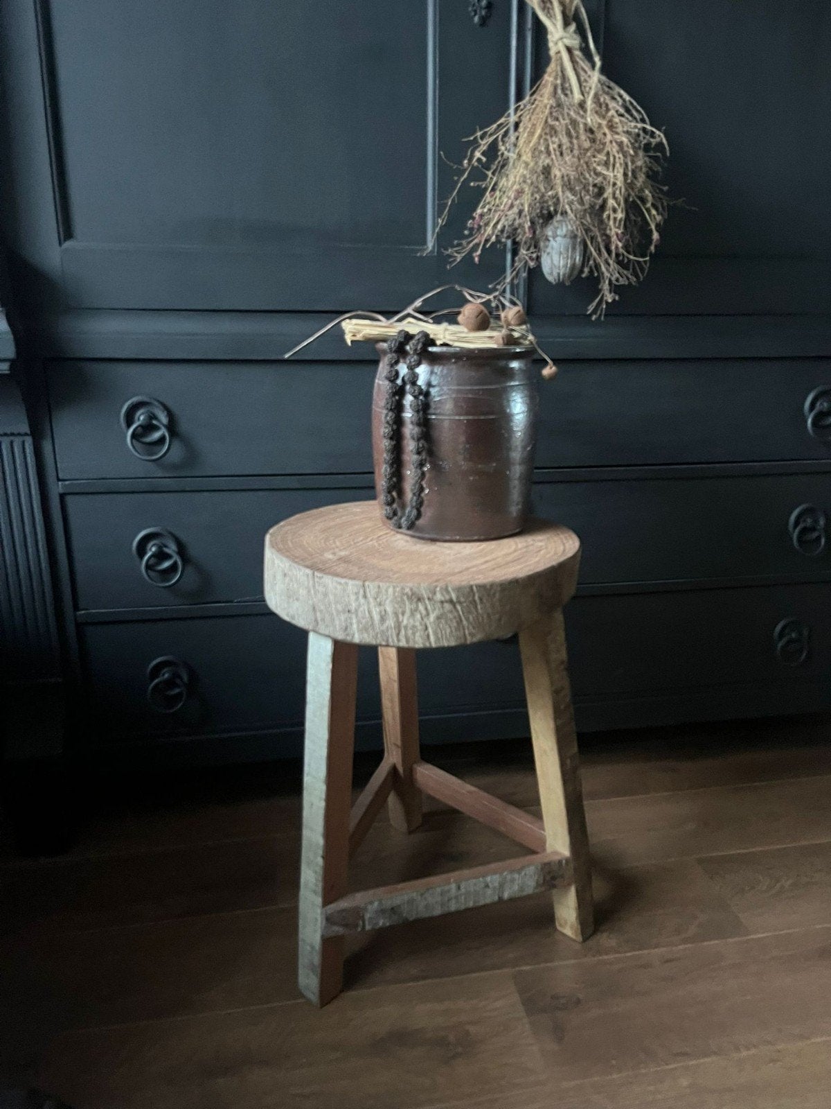 stoere hoge houten kruk,bijzettafel,sober,landelijk, Ophalen, Nieuw, X, Hout