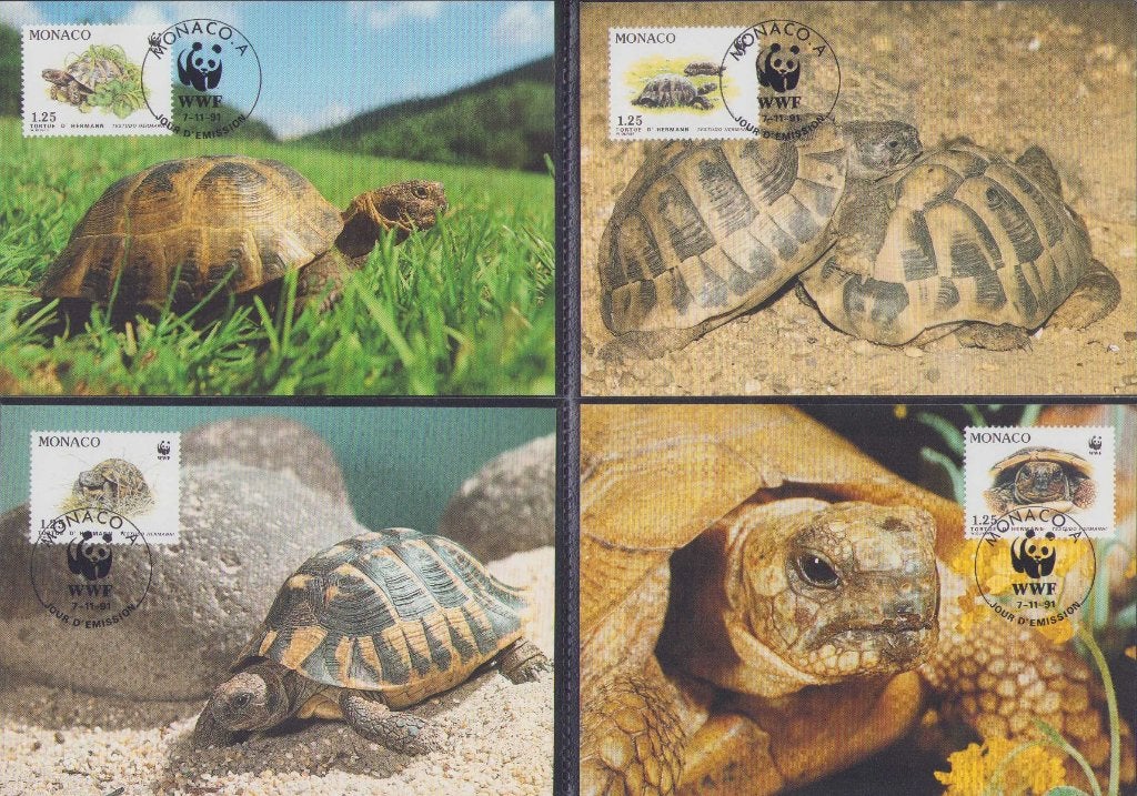 WWF set maxikaarten van de Griekse Landschildpad, Ophalen of Verzenden, Gestempeld, Dier of Natuur