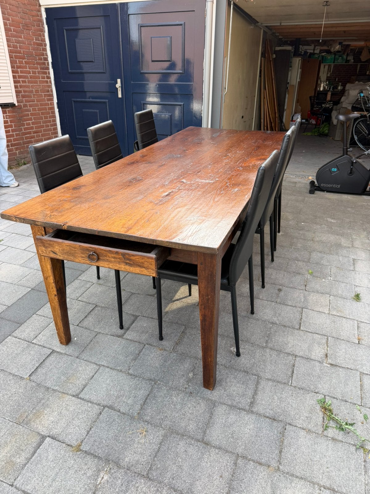 Houten eettafel met 6 stoelen, Ophalen, Eikenhout, 200 cm of meer, 50 tot 100 cm