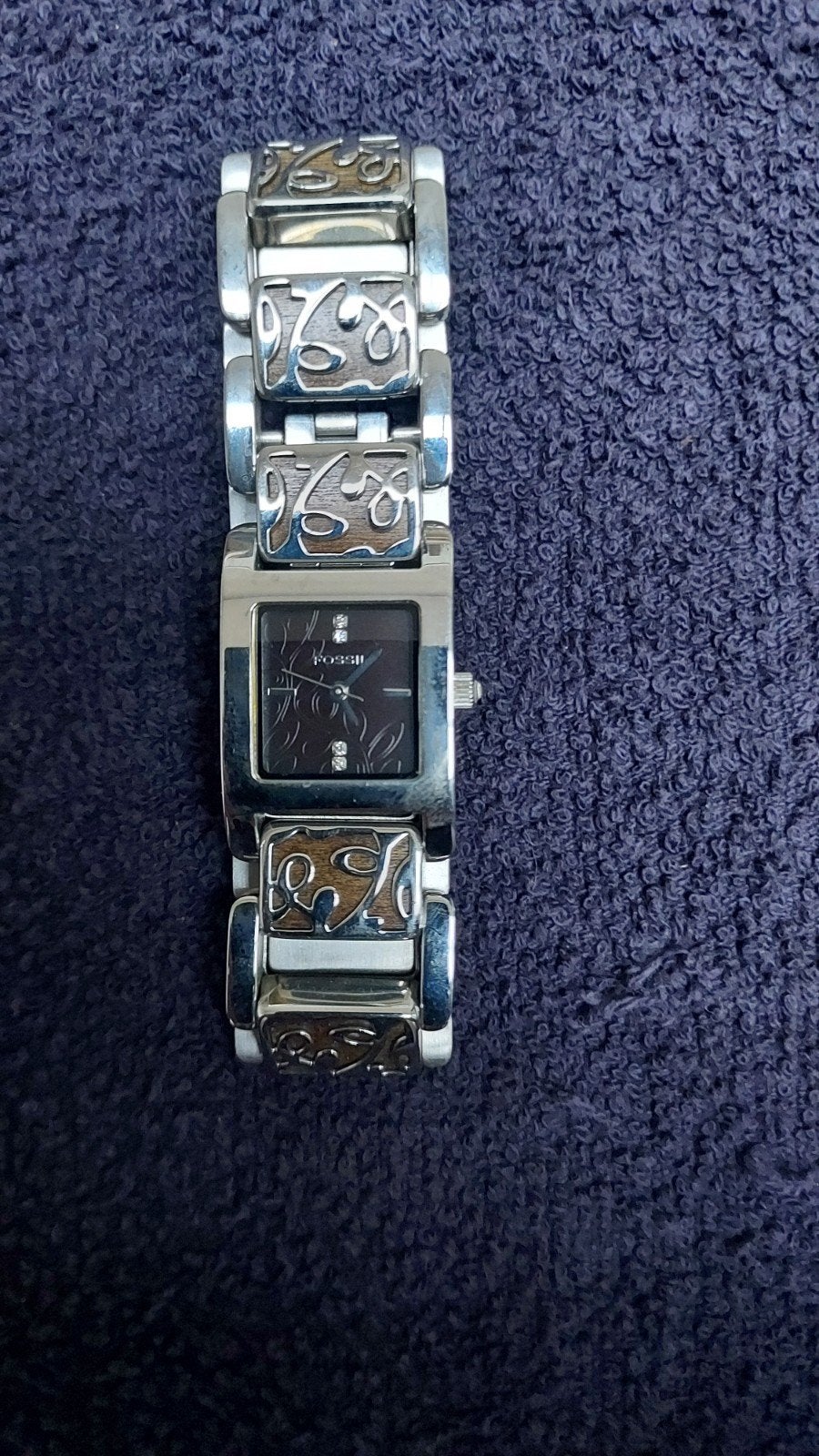Fossil dameshorloge met stalen band en strass, Sieraden, Tassen en Uiterlijk, Horloges | Dames, Staal, Gebruikt, Staal, Fossil