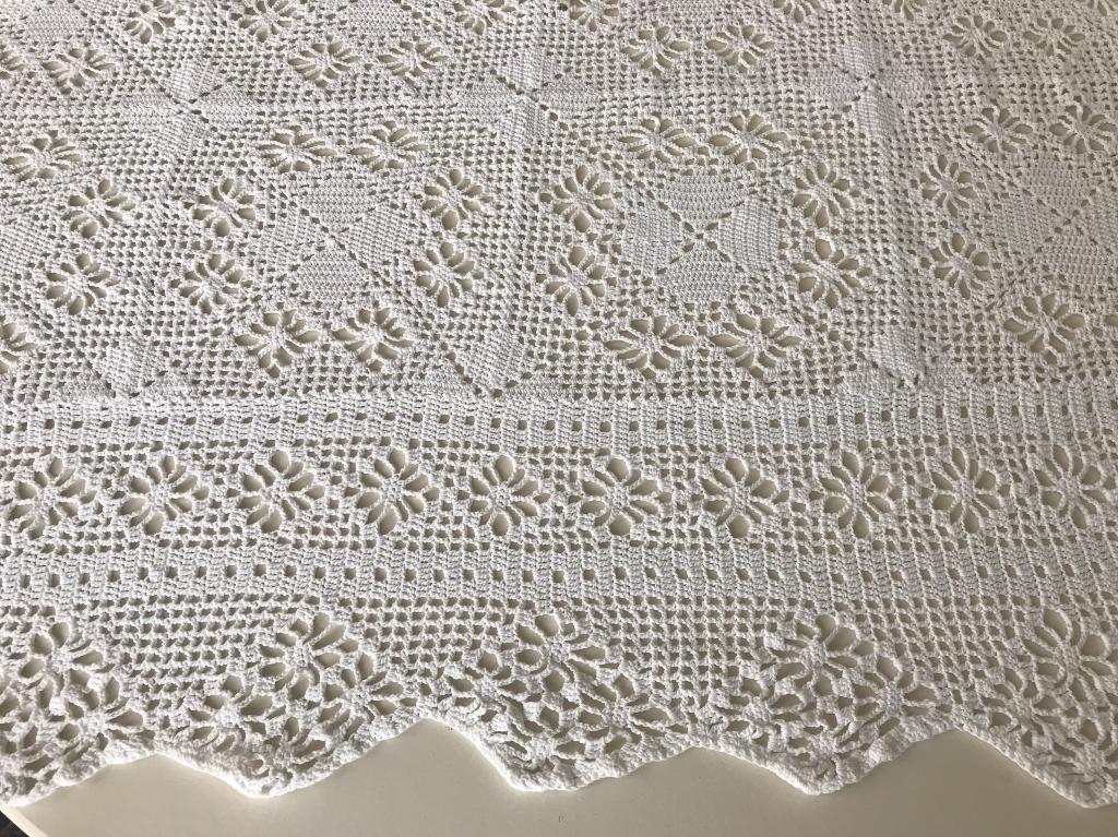Tafelkleed plaid handwerk wit 1,95 x 2,30m, Ophalen of Verzenden, Gebruikt, Rechthoek, Binnen