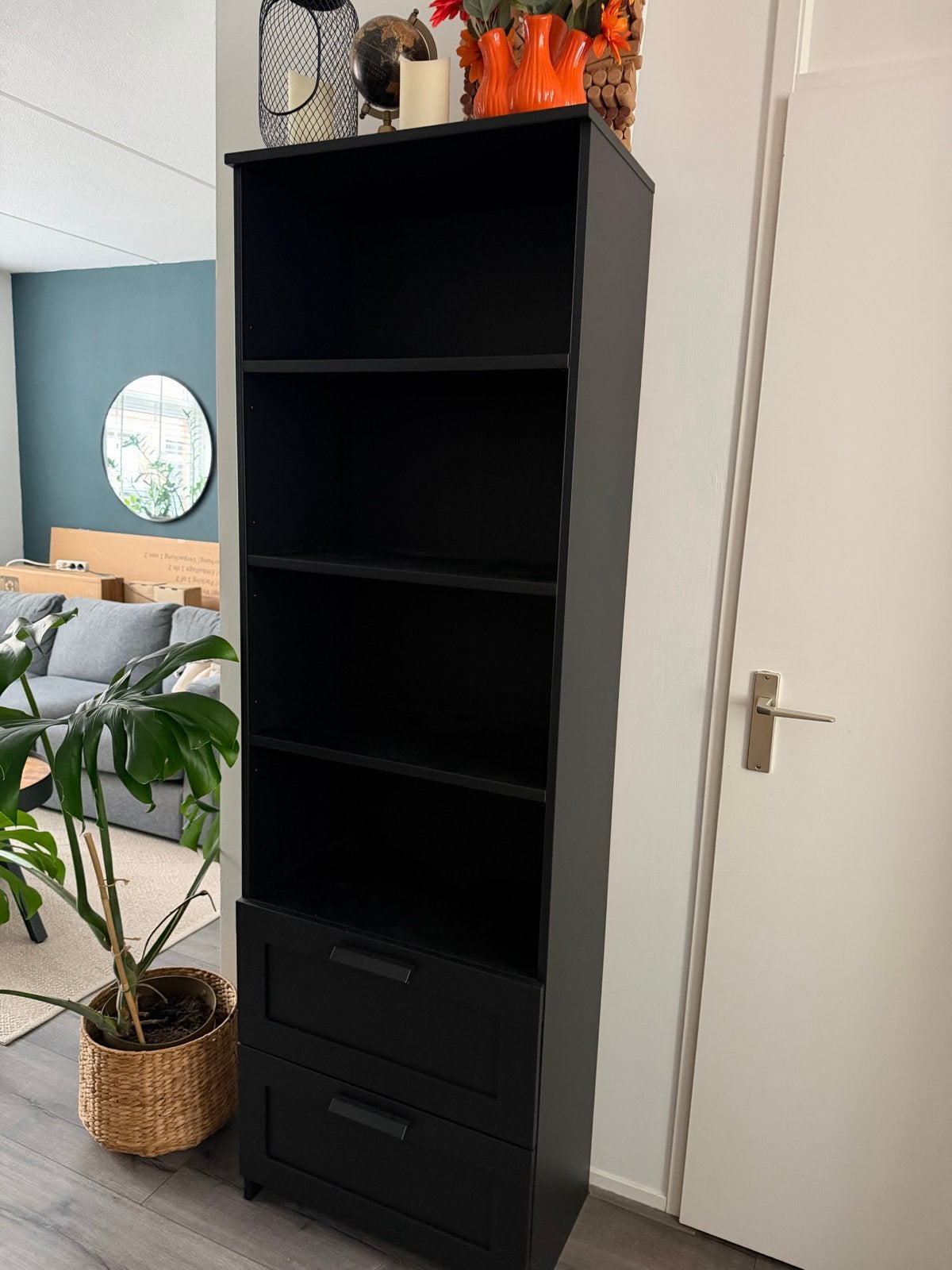 Ikea Boekenkast met lades - Zwart, Huis en Inrichting, Ophalen, Minder dan 50 cm, Gebruikt, 200 cm of meer