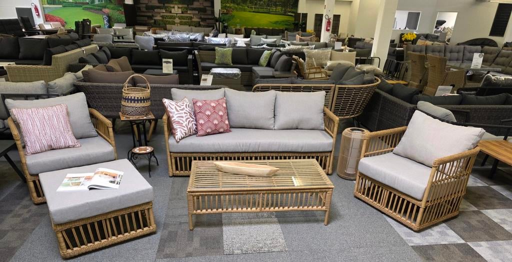 Mondial Living 4-delige loungeset van naturelkleurig rotan, Ophalen of Verzenden