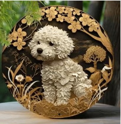 Vintage rond bord van metaal - Bichon Frise (20cm), Ophalen of Verzenden, Nieuw