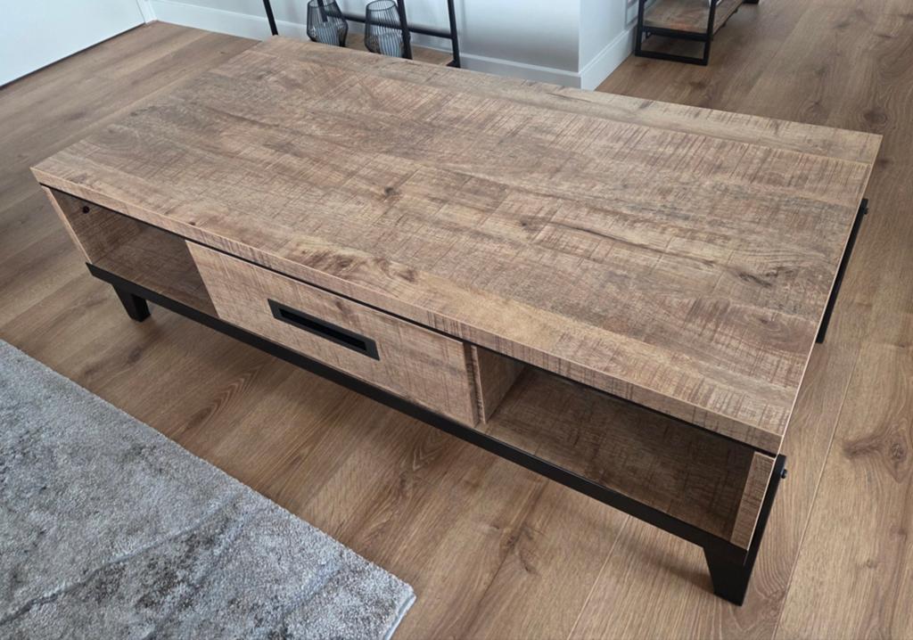 Salontafel melamine, mangohout kleur, rechthoekig, Ophalen, Zo goed als nieuw, Rechthoekig, 75 cm of meer