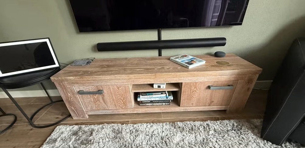 Tv meubel 160cm, 150 tot 200 cm, Eikenhout, Ophalen of Verzenden, Zo goed als nieuw