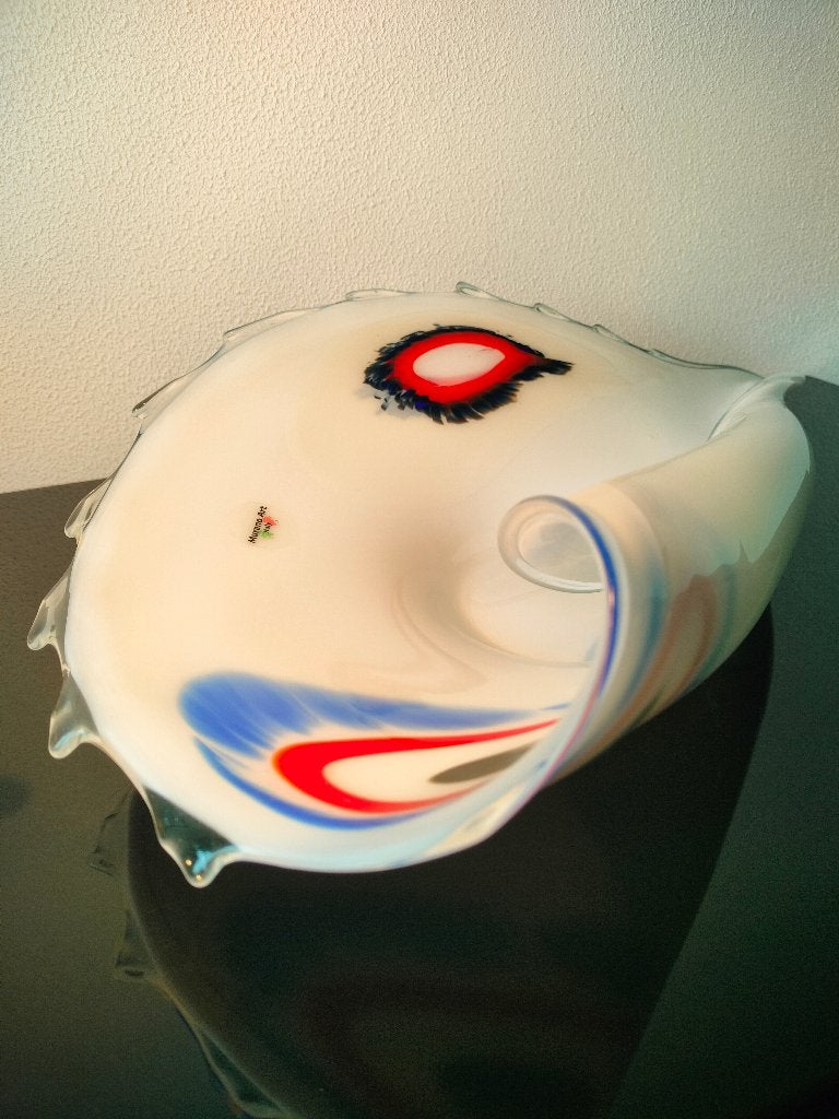 Murano Schaal Schelp Wit Rood Zwart 1970-1980, Ophalen of Verzenden
