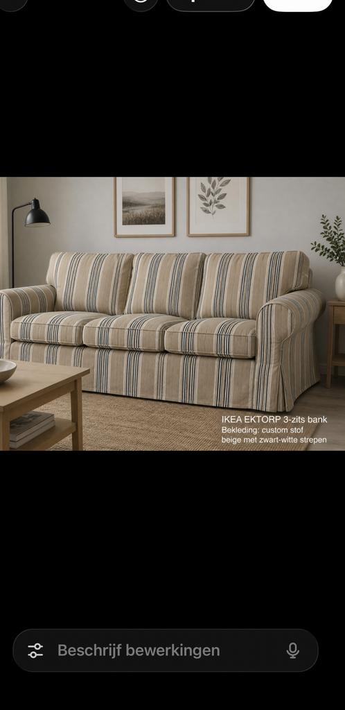 IKEA EKTORP 3zits afneembare hoes met beige gestreepte hoes, Ophalen of Verzenden, Zo goed als nieuw, Stof
