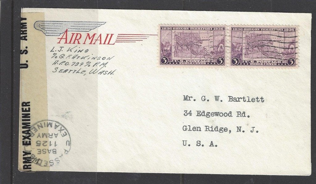 USA, enveloppe censuur Seattle naar New Jersey, Postzegels en Munten, Brieven en Enveloppen | Buitenland, Verzenden, Envelop