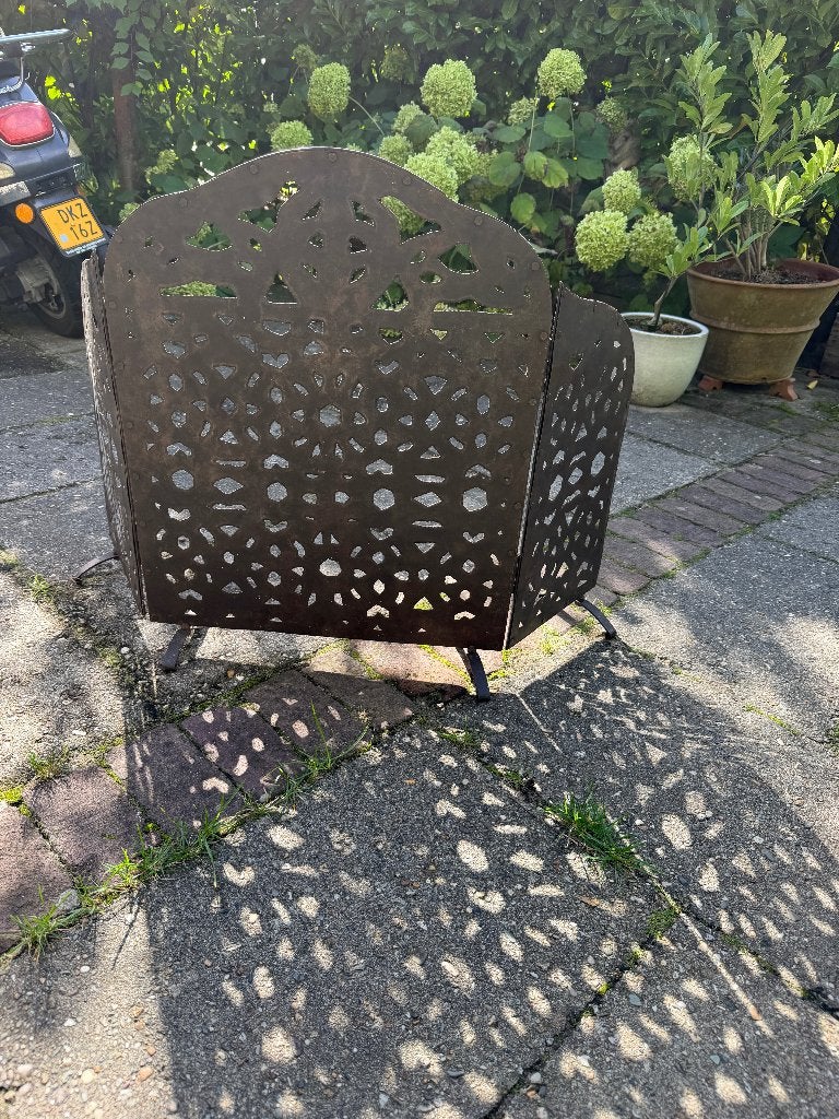 Sfeervol metalen openhaardscherm / vonkenscherm – 3-delig, Ophalen, Gebruikt, Vrijstaande haard, Houthaard