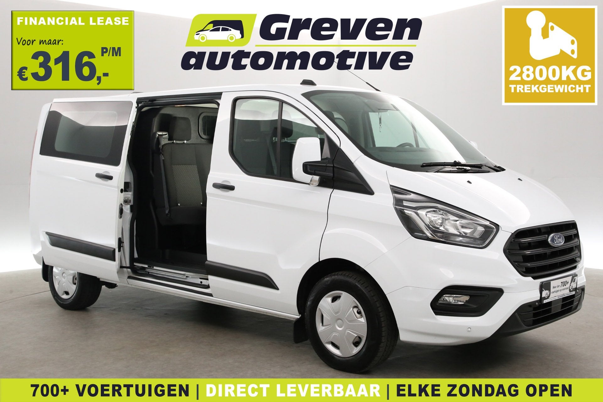 Ford Transit Custom 2.0 TDCI L2H1 | DC | 2800kg Trekgew. | 6, Auto's, Bestelauto's, Voorwielaandrijving, Stof, Euro 6, 4 cilinders