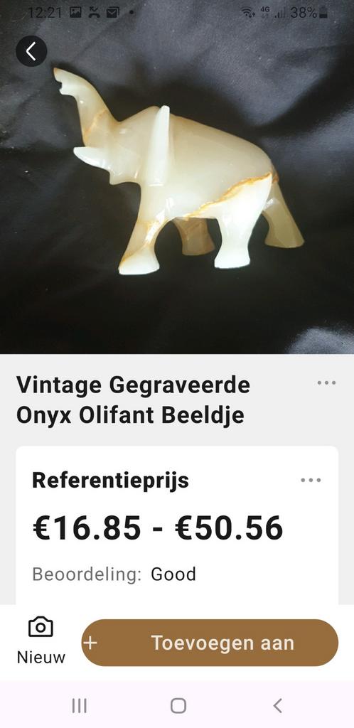 Vintage Gegraveerde Onyx Olifant 15 cm Beeldje, Ophalen of Verzenden, Gebruikt, Dier